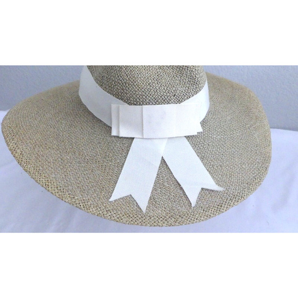 Liz Claiborne Wide Brim Straw Sun Hat White Wrap Around Bow Vintage Y2K Retro - Picture 4 of 8